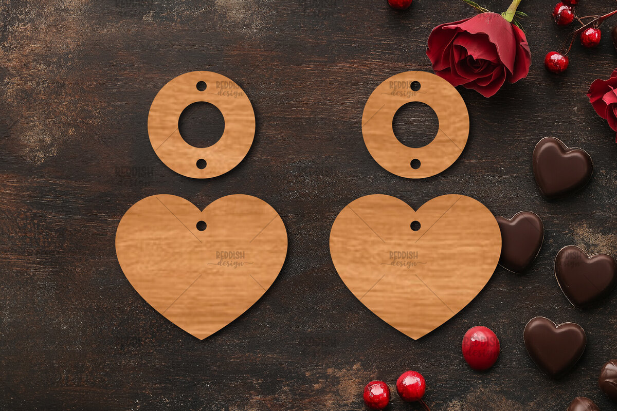 Σετ των 3 Intra απο ξύλο plywood 3mm-4mm πάχος – Σκουλαρίκια καρδιών του Αγίου Βαλεντίνου Δίασταση  5x5 cm INTRAFABR-113921277