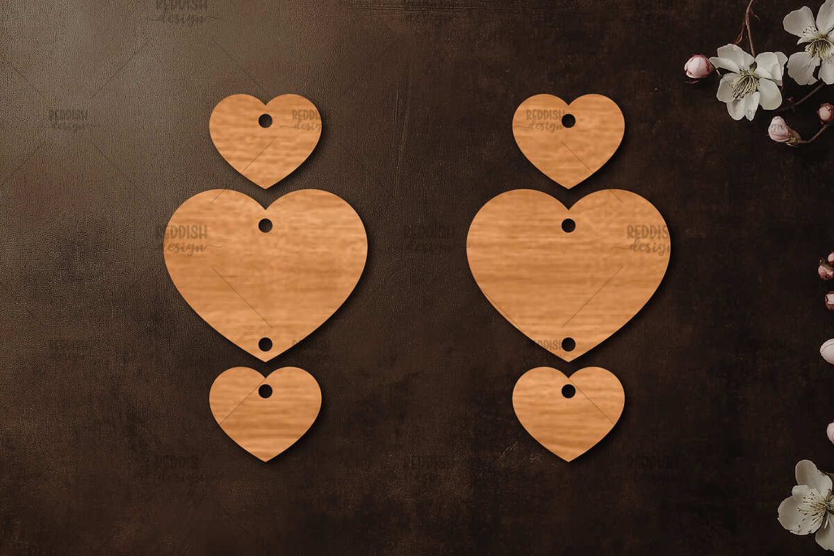 Σετ των 3 Intra απο ξύλο plywood 3mm-4mm πάχος – Σκουλαρίκια καρδιών του Αγίου Βαλεντίνου Δίασταση  5x5 cm INTRAFABR-113921402