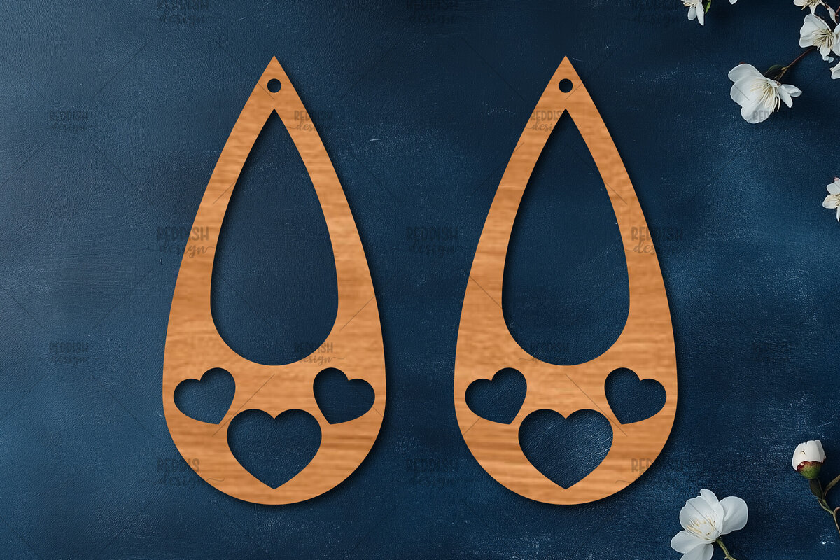 Σετ των 3 Intra απο ξύλο plywood 3mm-4mm πάχος – Σκουλαρίκια καρδιών του Αγίου Βαλεντίνου Δίασταση  5x5 cm INTRAFABR-113992479