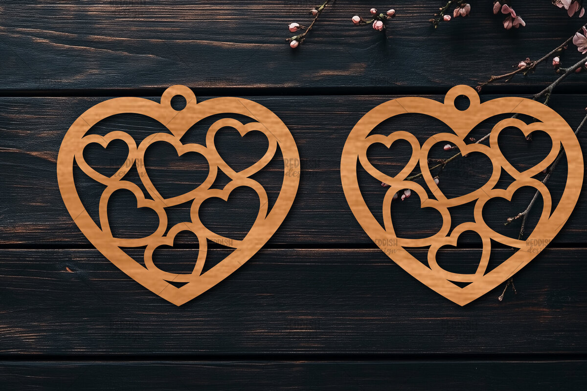 Σετ των 3 Intra απο ξύλο plywood 3mm-4mm πάχος – Σκουλαρίκια καρδιών του Αγίου Βαλεντίνου Δίασταση  5x5 cm INTRAFABR-114538858