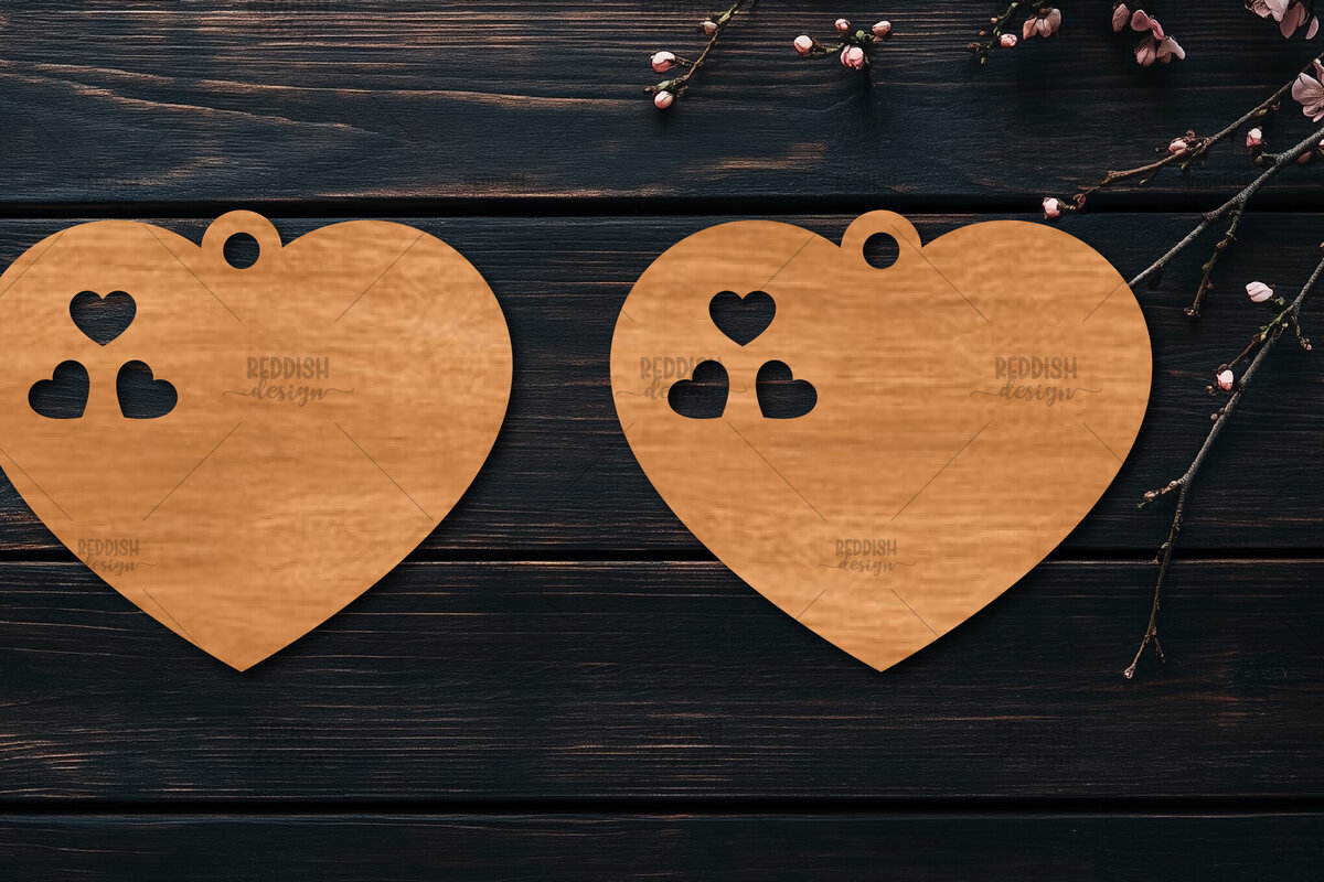 Σετ των 3 Intra απο ξύλο plywood 3mm-4mm πάχος – Σκουλαρίκια καρδιών του Αγίου Βαλεντίνου Δίασταση  5x5 cm INTRAFABR-114538903