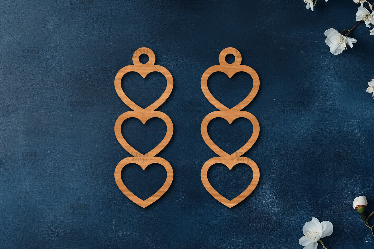 Σετ των 3 Intra απο ξύλο plywood 3mm-4mm πάχος – Σκουλαρίκια καρδιών του Αγίου Βαλεντίνου Δίασταση  5x5 cm INTRAFABR-114539059