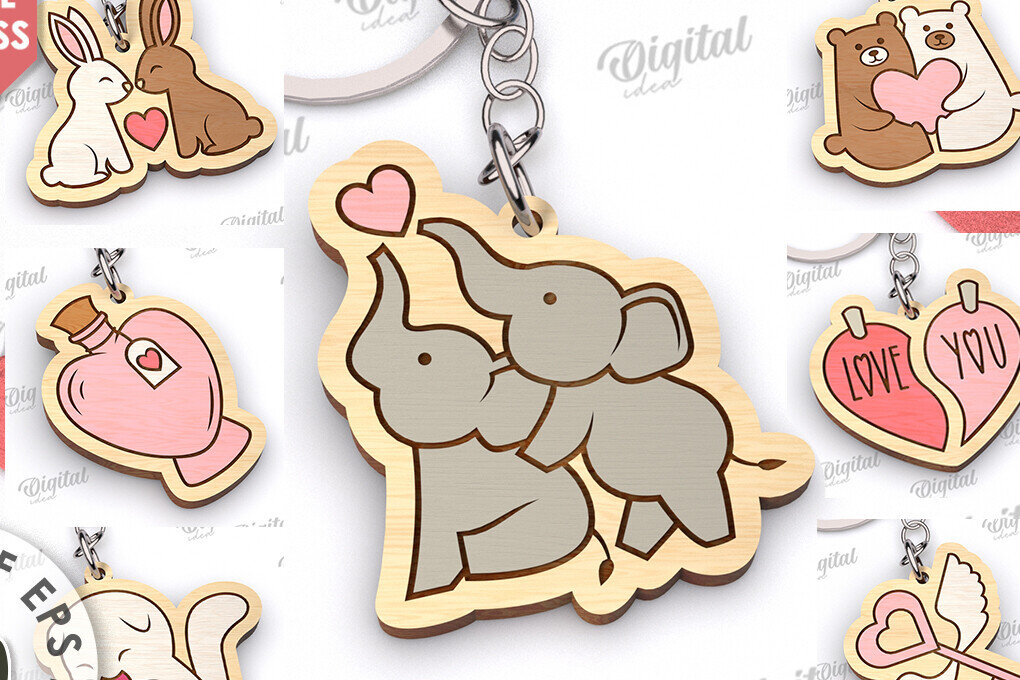 Σετ των 3 Intra απο ξύλο plywood 3mm-4mm πάχος – Μπρελόκ Valentine Δέσμη κοπής με λέιζερ Δίασταση  5x5 cm INTRAFABR-111986655