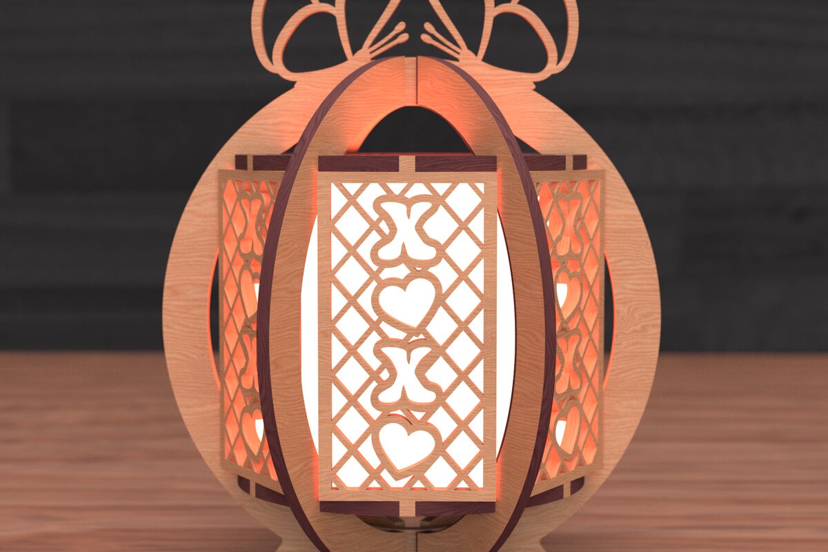 Σετ των 2 Intra απο ξύλο plywood 3mm-4mm πάχος – Κοπή λέιζερ φαναριού Αγίου Βαλεντίνου Δίασταση  20x20 cm INTRAFABR-111860531