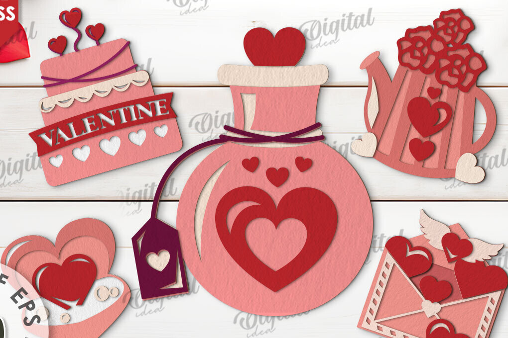 Σετ των 2 Intra απο ξύλο plywood 3mm-4mm πάχος – Πακέτο PaperCut με κάρτες με στρώσεις Αγίου Βαλεντίνου Δίασταση  20x20 cm INTRAFABR-114202795