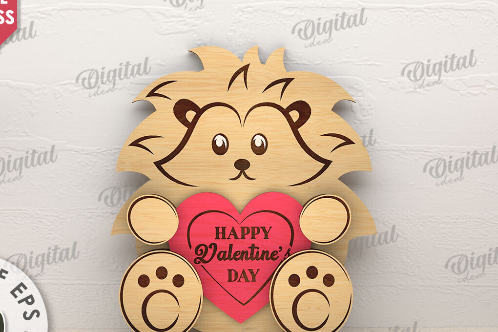 Σετ των 2 Intra απο ξύλο plywood 3mm-4mm πάχος – Valentine Lion με Καρδιά Δίασταση  20x20 cm INTRAFABR-114206098