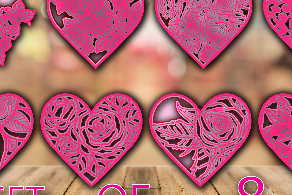 Σετ των 2 Intra απο ξύλο plywood 3mm-4mm πάχος – Valentine Love Floral Bundle Multilayer Δίασταση  20x20 cm INTRAFABR-24155043