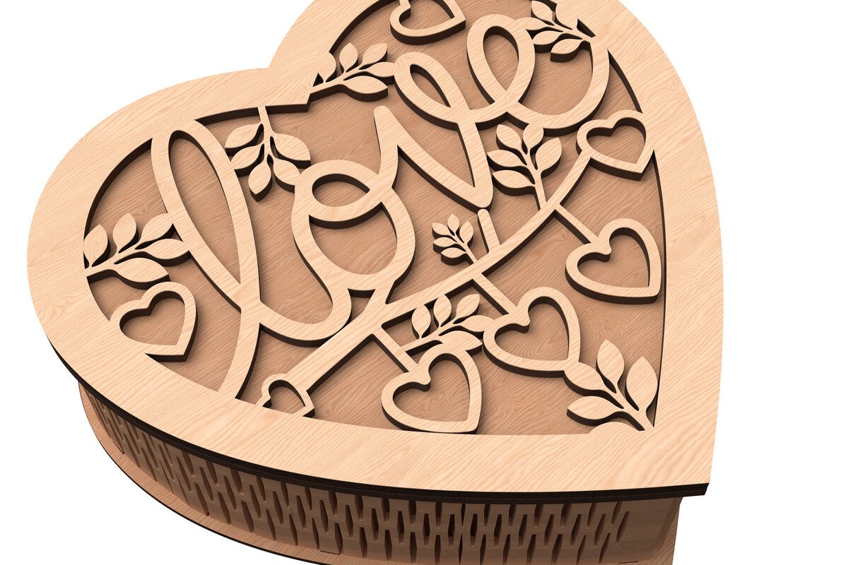 Σετ των 2 Intra απο ξύλο plywood 3mm-4mm πάχος – Valentine Love Heart Box Cut Laser Δίασταση  20x20 cm INTRAFABR-113117683