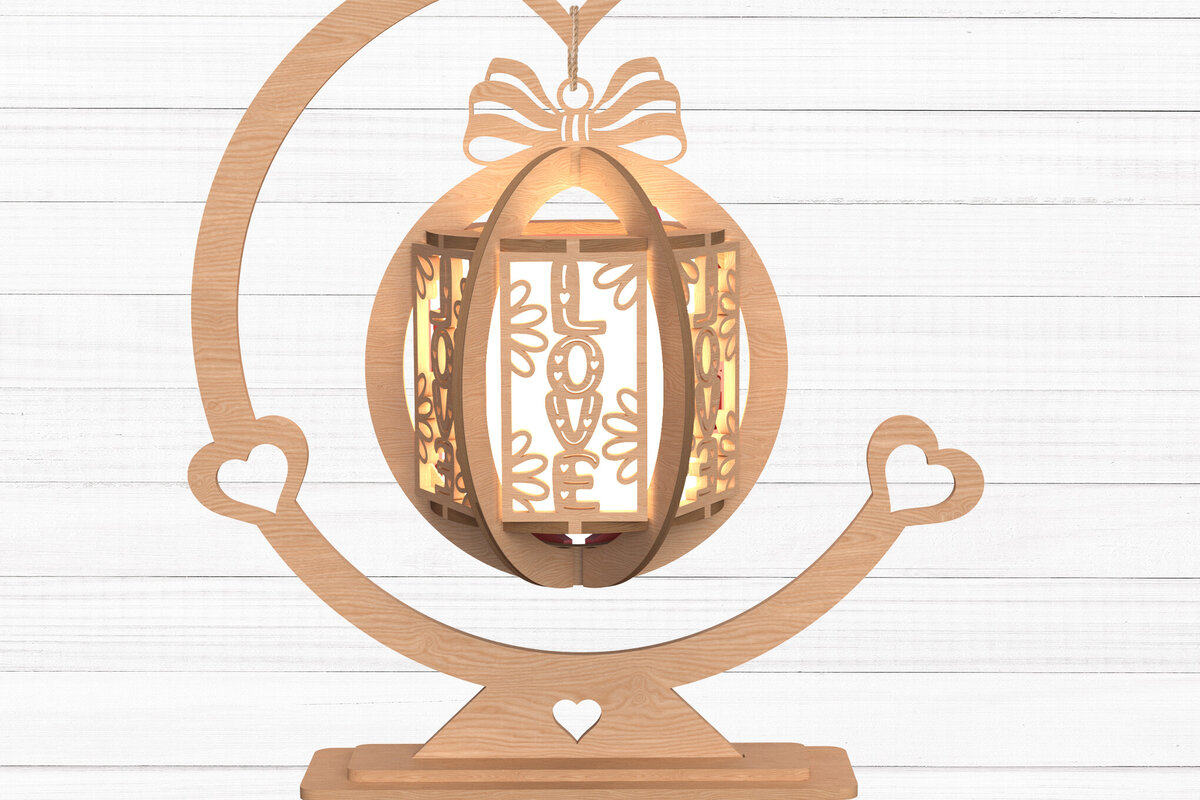 Σετ των 2 Intra απο ξύλο plywood 3mm-4mm πάχος – Φανάρι αγάπης Αγίου Βαλεντίνου με βάση καρδιάς Δίασταση  20x20 cm INTRAFABR-112747655