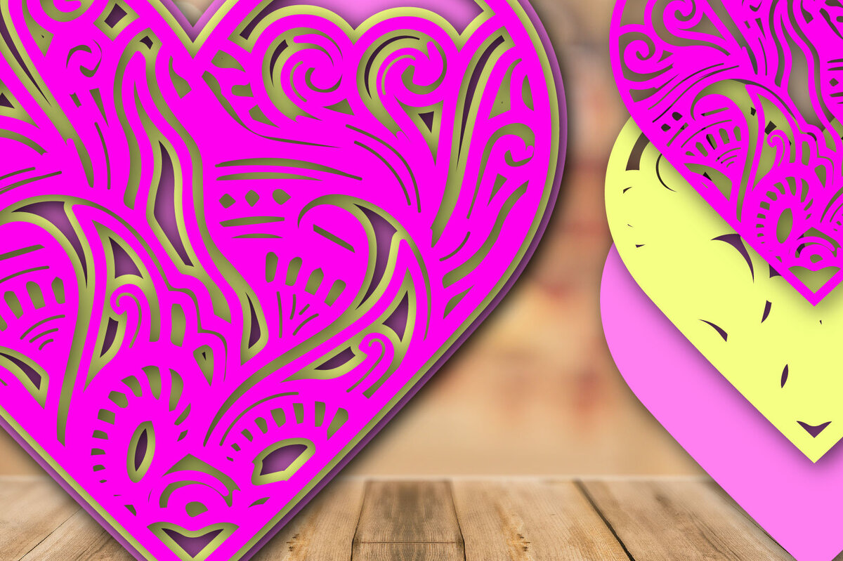 Σετ των 2 Intra απο ξύλο plywood 3mm-4mm πάχος – Valentine Love Mandala Multilayer Δίασταση  20x20 cm INTRAFABR-24154950