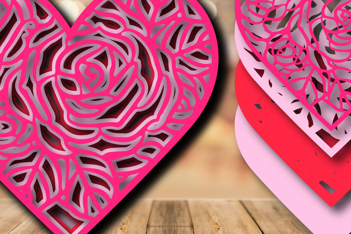 Σετ των 2 Intra απο ξύλο plywood 3mm-4mm πάχος – Valentine Love Multilayer Δίασταση  20x20 cm INTRAFABR-24155064