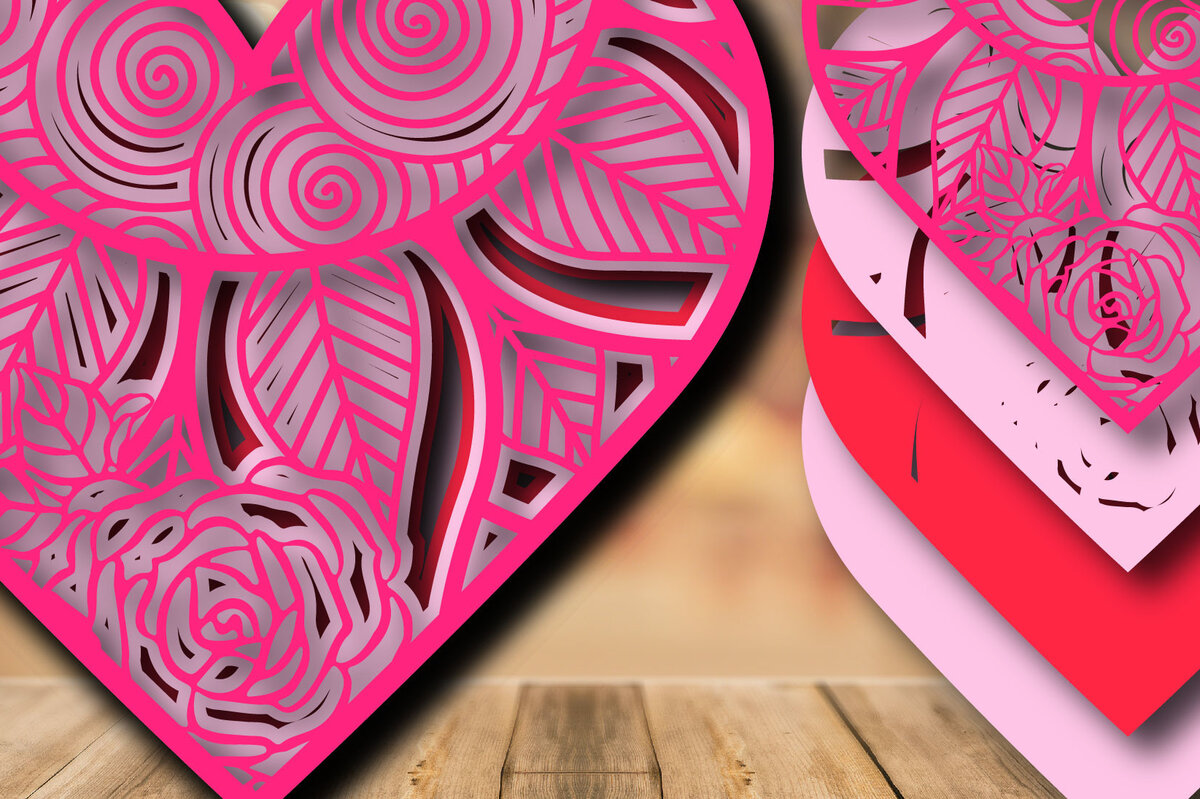 Σετ των 2 Intra απο ξύλο plywood 3mm-4mm πάχος – Valentine Love Multilayer Δίασταση  20x20 cm INTRAFABR-24155070