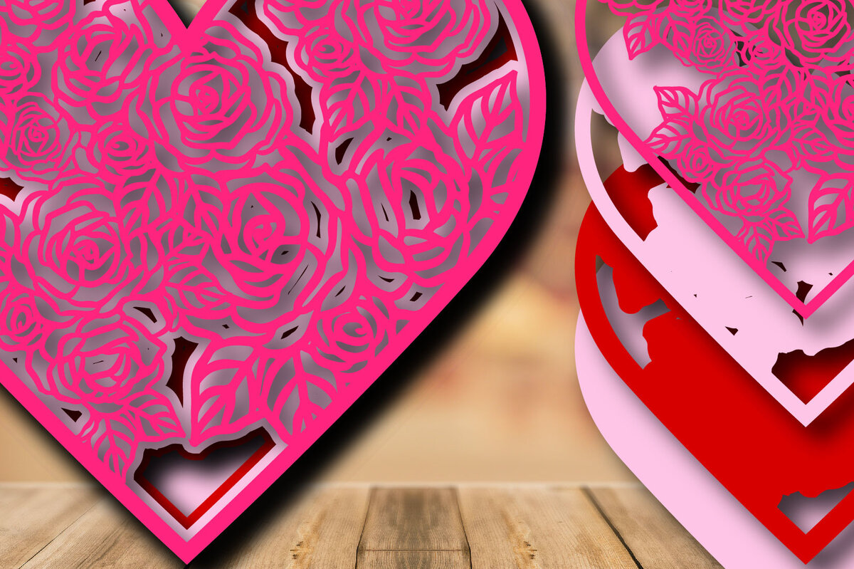 Σετ των 2 Intra απο ξύλο plywood 3mm-4mm πάχος – Valentine Love Multilayer Δίασταση  20x20 cm INTRAFABR-24155110