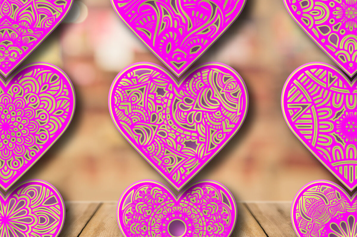 Σετ των 2 Intra απο ξύλο plywood 3mm-4mm πάχος – Πακέτο Mandala Multilayer Love Valentine Δίασταση  20x20 cm INTRAFABR-24154844