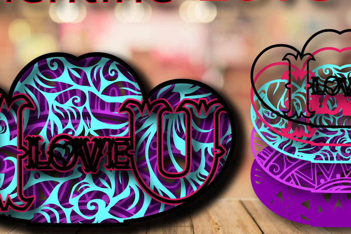 Σετ των 2 Intra απο ξύλο plywood 3mm-4mm πάχος – Valentine Love Multilayer Shadow Box Δίασταση  20x20 cm INTRAFABR-24059923