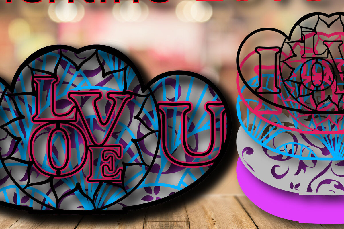 Σετ των 2 Intra απο ξύλο plywood 3mm-4mm πάχος – Valentine Love Multilayer Shadow Box Δίασταση  20x20 cm INTRAFABR-24059914