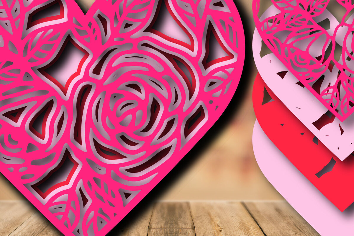 Σετ των 2 Intra απο ξύλο plywood 3mm-4mm πάχος – Valentine Love Multilayer Δίασταση  20x20 cm INTRAFABR-24155047