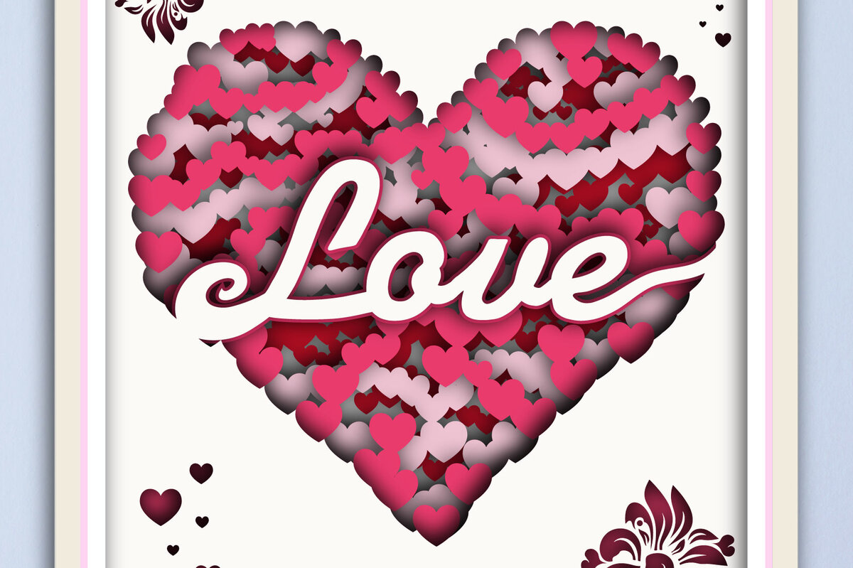 Σετ των 2 Intra απο ξύλο plywood 3mm-4mm πάχος – Valentine Love Shadow Box Multilayer Δίασταση  20x20 cm INTRAFABR-24059901