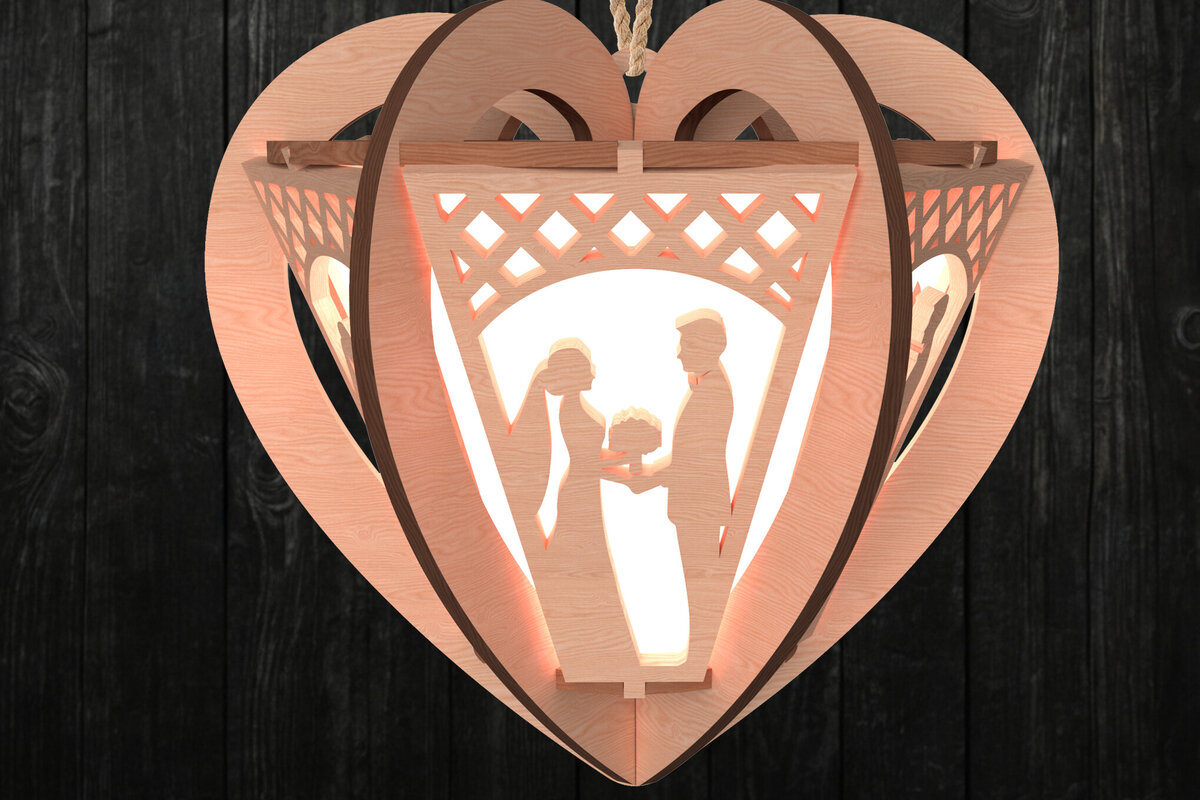 Σετ των 2 Intra απο ξύλο plywood 3mm-4mm πάχος – Φανάρι καρδιάς ιστορίας αγάπης Αγίου Βαλεντίνου Δίασταση  20x20 cm INTRAFABR-112201892