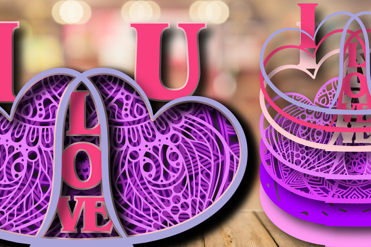 Σετ των 2 Intra απο ξύλο plywood 3mm-4mm πάχος – Κουτί σκιών αγάπης Valentine Mandala Δίασταση  20x20 cm INTRAFABR-24059935