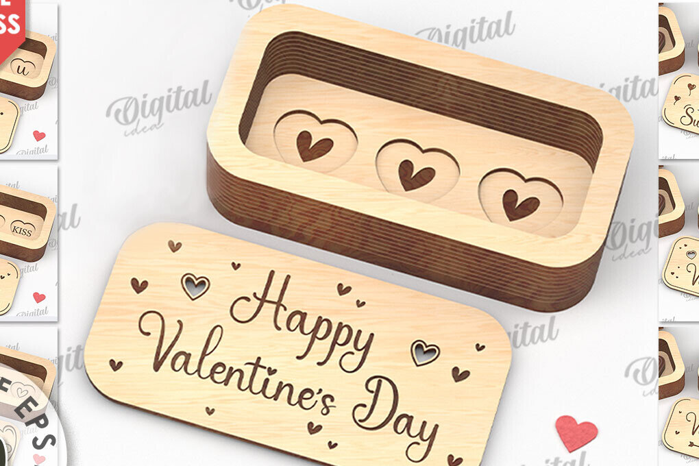 Σετ των 2 Intra απο ξύλο plywood 3mm-4mm πάχος – Πακέτο Valentine Mini Chocolate Box Δίασταση  20x20 cm INTRAFABR-112022813