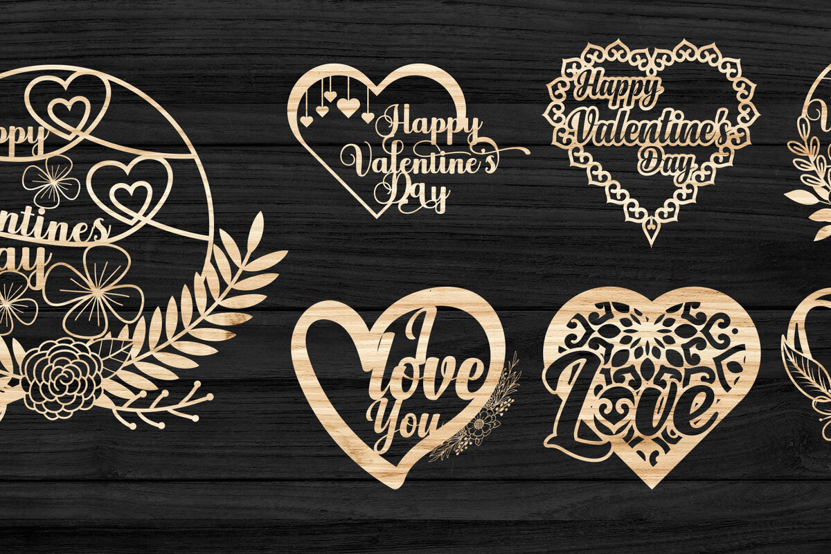 Σετ των 2 Intra απο ξύλο plywood 3mm-4mm πάχος – Στολίδια Αγίου Βαλεντίνου στεφάνι κοπής με λέιζερ Δίασταση  20x20 cm INTRAFABR-57944112