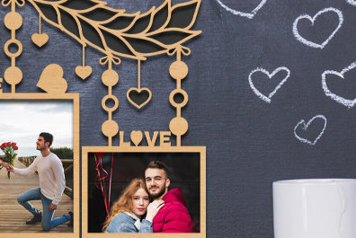 Σετ των 2 Intra απο ξύλο plywood 3mm-4mm πάχος – Κορνίζα Αγίου Βαλεντίνου με Δίασταση  20x20 cm INTRAFABR-87912363