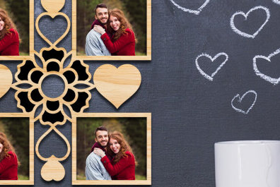 Σετ των 2 Intra απο ξύλο plywood 3mm-4mm πάχος – Κορνίζα Αγίου Βαλεντίνου με Δίασταση  20x20 cm INTRAFABR-87980225