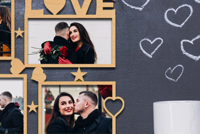 Σετ των 2 Intra απο ξύλο plywood 3mm-4mm πάχος – Κορνίζα Αγίου Βαλεντίνου με Δίασταση  20x20 cm INTRAFABR-87912326