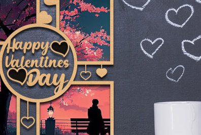 Σετ των 2 Intra απο ξύλο plywood 3mm-4mm πάχος – Κορνίζα Αγίου Βαλεντίνου με Δίασταση  20x20 cm INTRAFABR-87912346