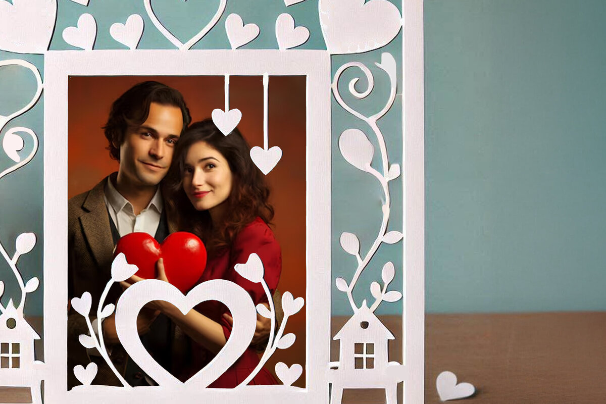 Σετ των 2 Intra απο ξύλο plywood 3mm-4mm πάχος – Κορνίζα Αγίου Βαλεντίνου με Cut Δίασταση  20x20 cm INTRAFABR-113428429