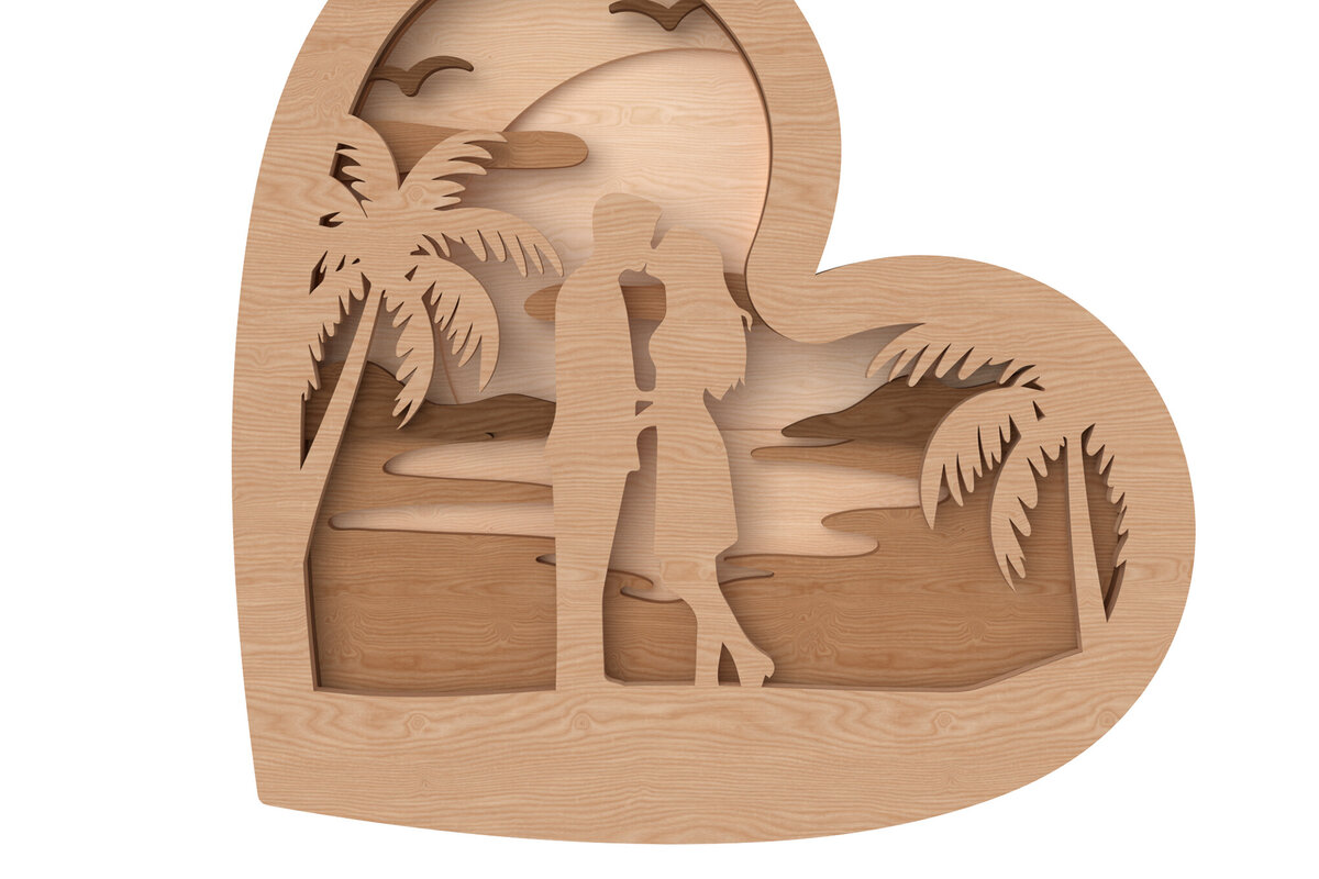 Σετ των 2 Intra απο ξύλο plywood 3mm-4mm πάχος – Valentine Romantic Beach Heart Heart Laser Δίασταση  20x20 cm INTRAFABR-111740487