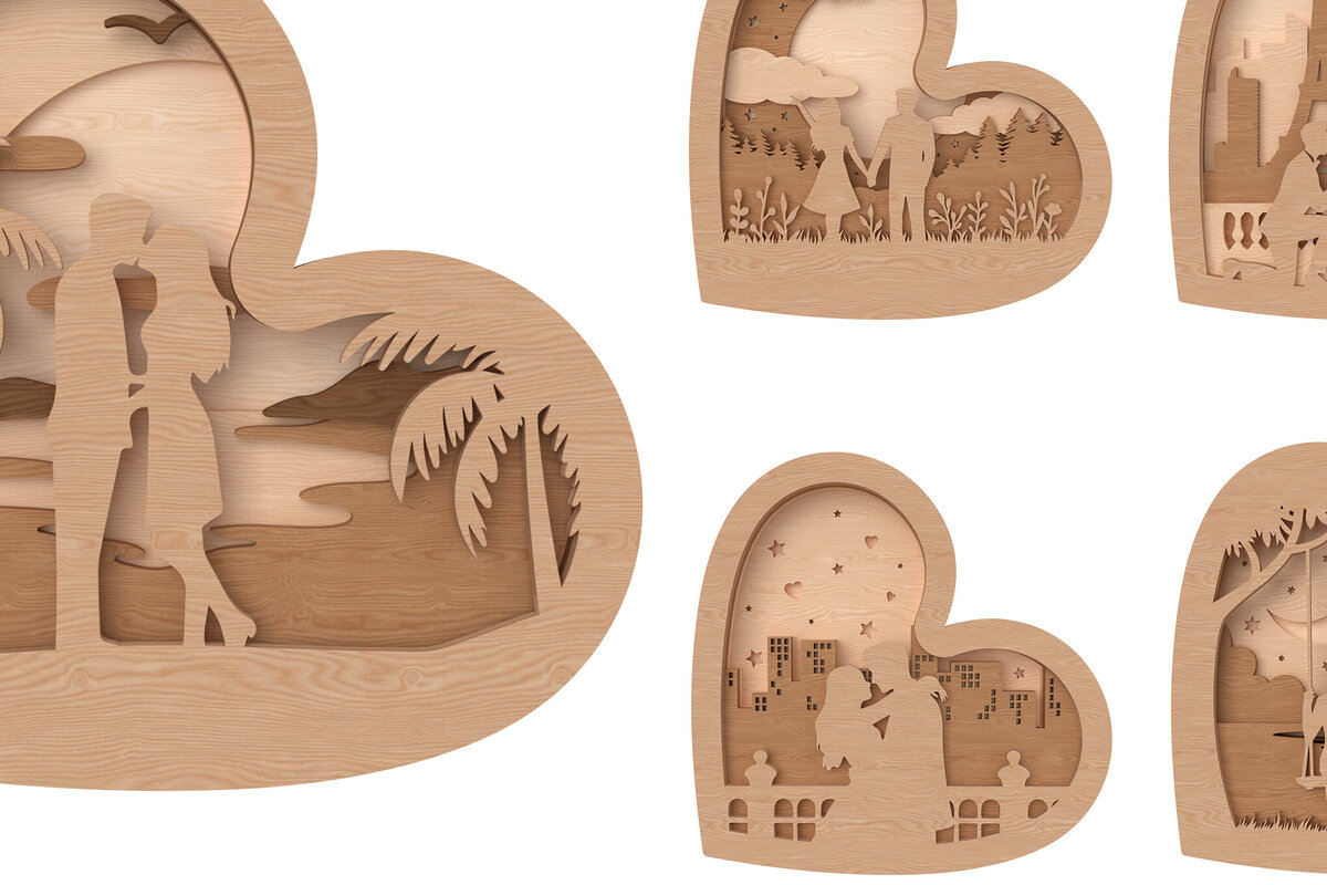 Σετ των 2 Intra απο ξύλο plywood 3mm-4mm πάχος – Πακέτο λέιζερ ρομαντικών καρδιών Valentine Δίασταση  20x20 cm INTRAFABR-111740895