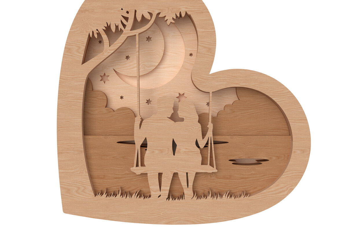 Σετ των 2 Intra απο ξύλο plywood 3mm-4mm πάχος – Valentine Romantic Swing Heart Δίασταση  20x20 cm INTRAFABR-111740577