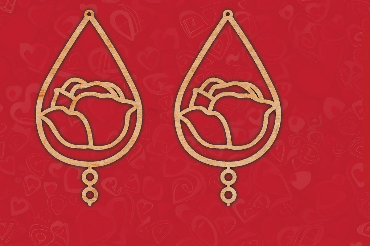 Σετ των 3 Intra απο ξύλο plywood 3mm-4mm πάχος – Σκουλαρίκια Αγίου Βαλεντίνου Τριαντάφυλλο Κόψιμο Laser Δίασταση  5x5 cm INTRAFABR-57614054