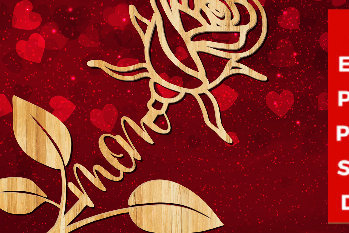 Σετ των 2 Intra απο ξύλο plywood 3mm-4mm πάχος – Valentine Rose for Mom Δίασταση  20x20 cm INTRAFABR-22585515