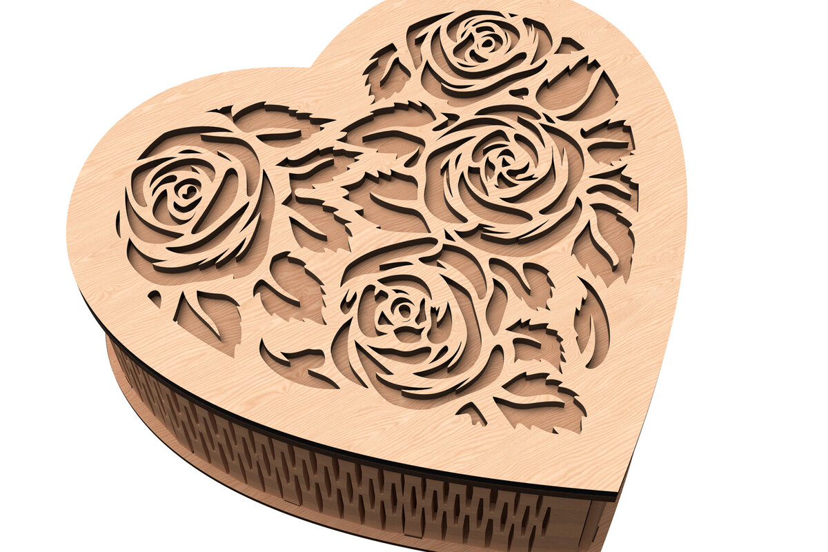 Σετ των 2 Intra απο ξύλο plywood 3mm-4mm πάχος – Valentine Rose Heart Box Cut Laser Δίασταση  20x20 cm INTRAFABR-113117765