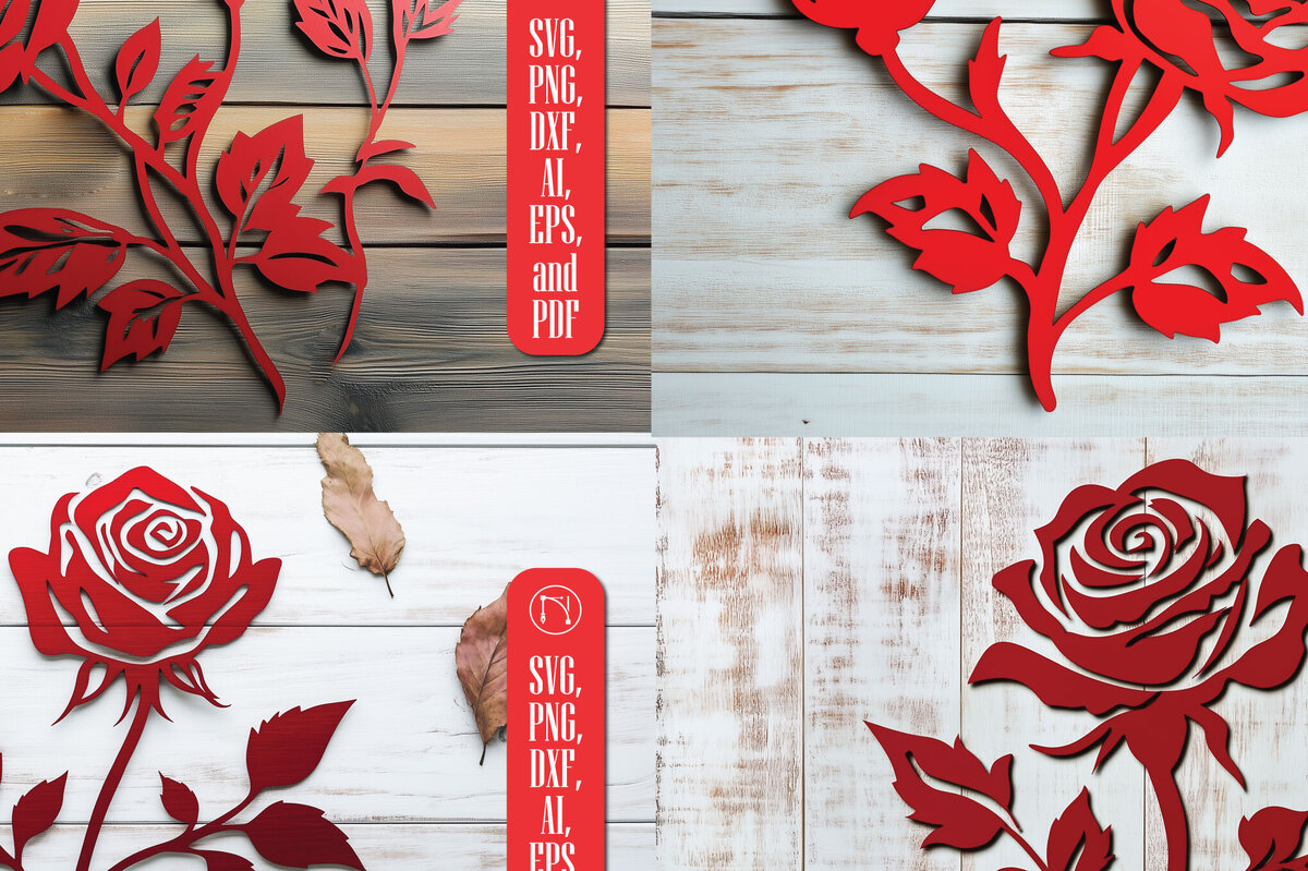 Σετ των 2 Intra απο ξύλο plywood 3mm-4mm πάχος – Πακέτο αρχείου Cut με λέιζερ Valentine Rose Δίασταση  20x20 cm INTRAFABR-111406979