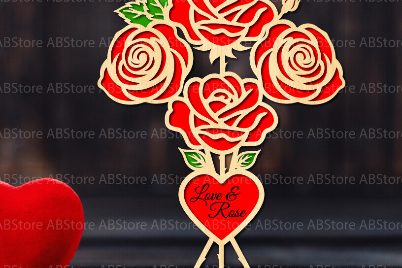 Σετ των 2 Intra απο ξύλο plywood 3mm-4mm πάχος – Valentine Rose Cut Laser Δίασταση  20x20 cm INTRAFABR-112294221