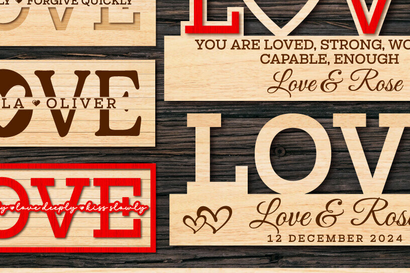 Σετ των 2 Intra απο ξύλο plywood 3mm-4mm πάχος – Δέσμη κοπής λέιζερ με σημάδια Αγίου Βαλεντίνου Δίασταση  20x20 cm INTRAFABR-112774669