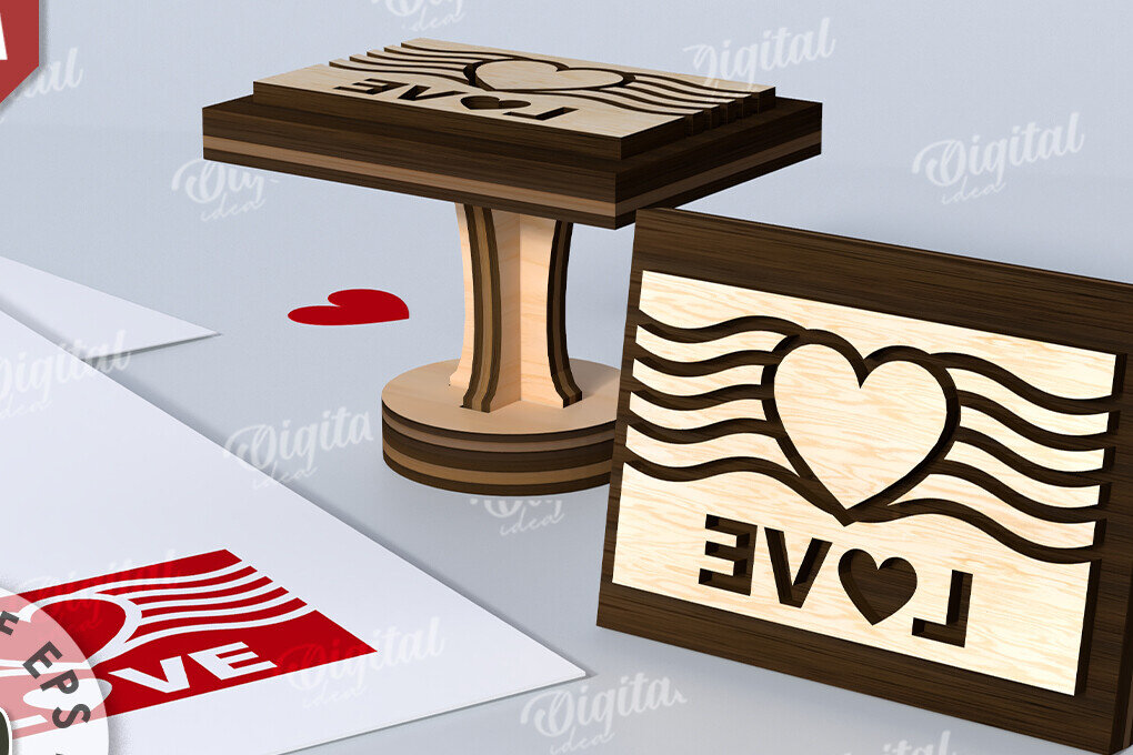 Σετ των 2 Intra απο ξύλο plywood 3mm-4mm πάχος – Σφραγίδα Αγίου Βαλεντίνου. Αγαπήστε το Δίασταση  20x20 cm INTRAFABR-114873507