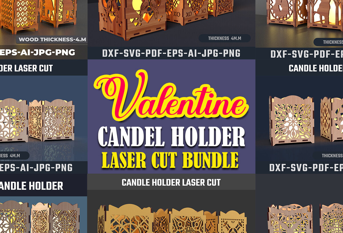 Σετ των 2 Intra απο ξύλο plywood 3mm-4mm πάχος – Πακέτο κοπής με λέιζερ Valentine Candel Δίασταση  20x20 cm INTRAFABR-90041174