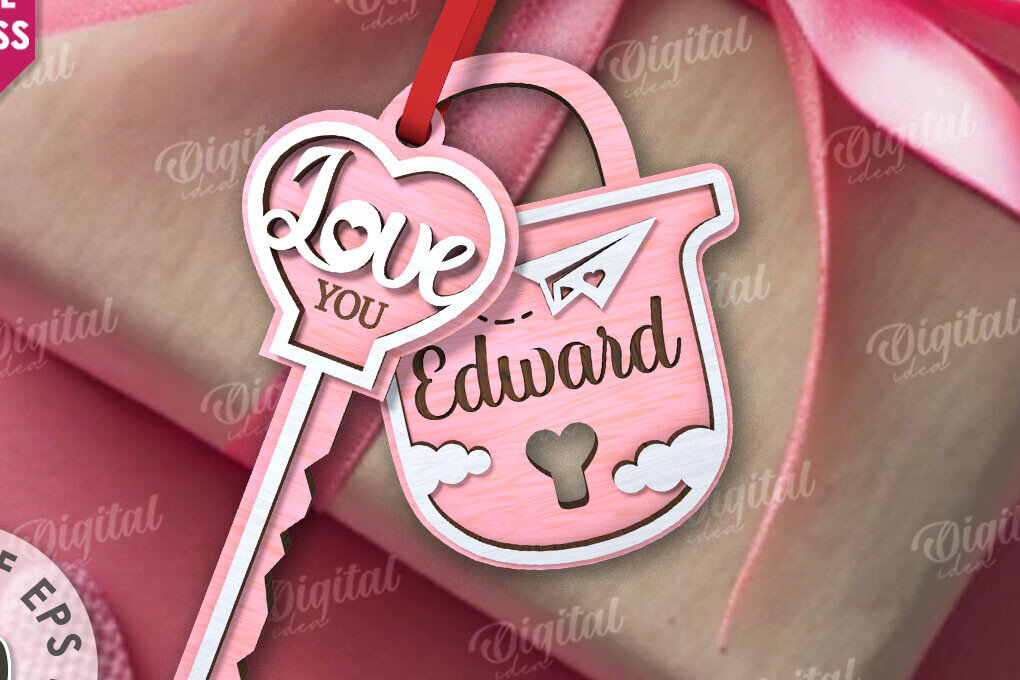 Σετ των 2 Intra απο ξύλο plywood 3mm-4mm πάχος – Valentine Tag Κλείδωμα και κλειδί κοπής με λέιζερ Δίασταση  20x20 cm INTRAFABR-110669564