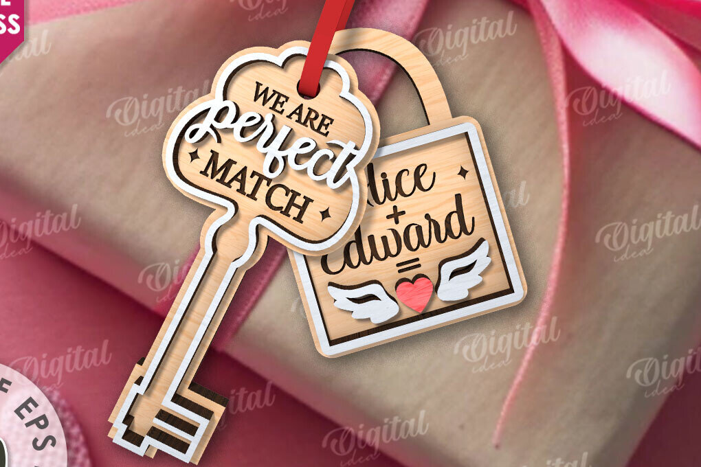 Σετ των 2 Intra απο ξύλο plywood 3mm-4mm πάχος – Valentine Tag Κλείδωμα και κλειδί κοπής με λέιζερ Δίασταση  20x20 cm INTRAFABR-110669592