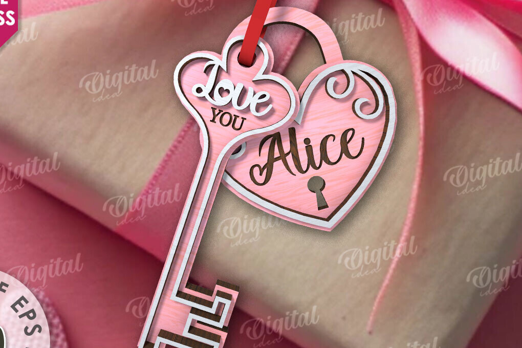 Σετ των 2 Intra απο ξύλο plywood 3mm-4mm πάχος – Valentine Tag Κλείδωμα και κλειδί κοπής με λέιζερ Δίασταση  20x20 cm INTRAFABR-110669202