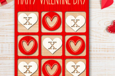 Σετ των 2 Intra απο ξύλο plywood 3mm-4mm πάχος – Παιχνίδι Valentine Tic Tac Toe Cut με λέιζερ Δίασταση  20x20 cm INTRAFABR-50827105