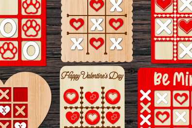 Σετ των 2 Intra απο ξύλο plywood 3mm-4mm πάχος – Παιχνίδι Valentine Tic Tac Toe Cut με λέιζερ Δίασταση  20x20 cm INTRAFABR-86806688