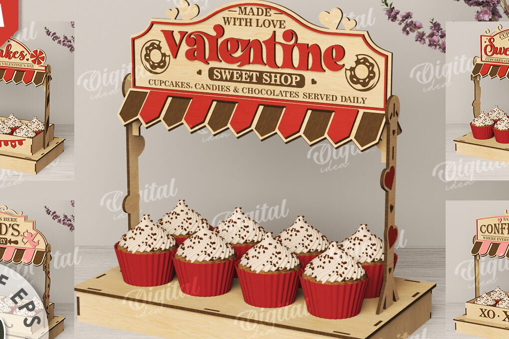 Σετ των 2 Intra απο ξύλο plywood 3mm-4mm πάχος – Πακέτο λέιζερ Stand Shop Treats Valentine Δίασταση  20x20 cm INTRAFABR-112210124