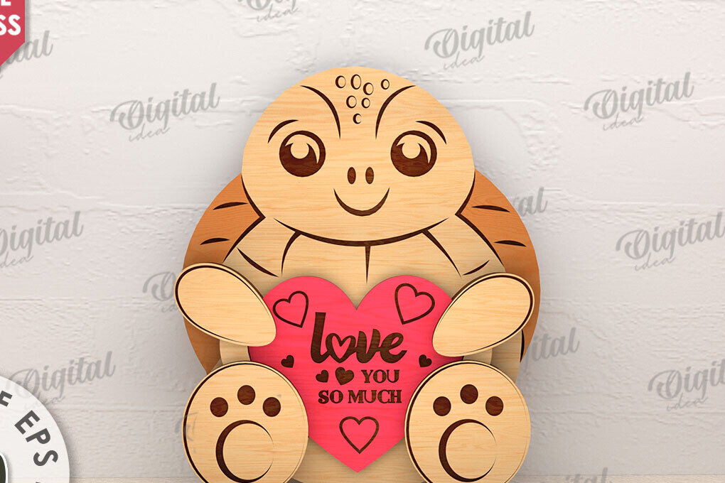 Σετ των 2 Intra απο ξύλο plywood 3mm-4mm πάχος – Χελώνα Αγίου Βαλεντίνου με καρδιάς Δίασταση  20x20 cm INTRAFABR-114205955