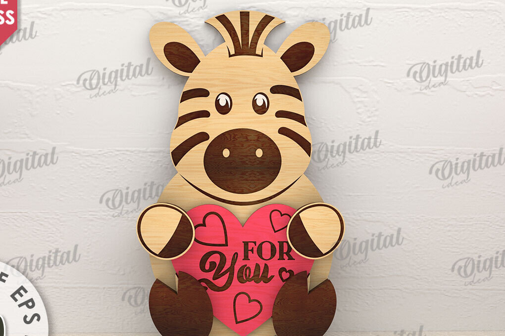 Σετ των 2 Intra απο ξύλο plywood 3mm-4mm πάχος – Valentine Zebra με καρδιάς Δίασταση  20x20 cm INTRAFABR-114206304